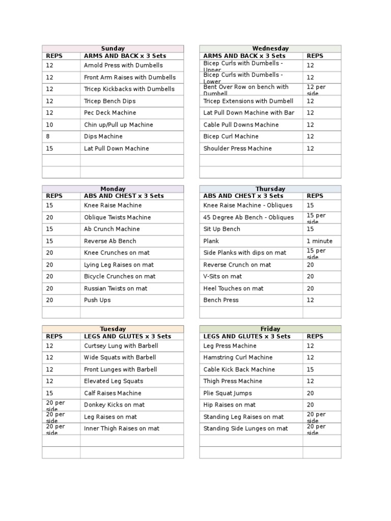 Weekly Workout Routine Jan 4th | PDF