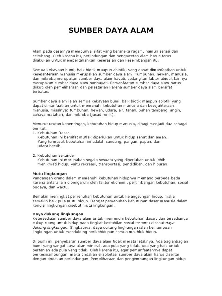 Kekayaan Alam Yang Dimanfaatkan Oleh Manusia Disebut Sebutkan Mendetail