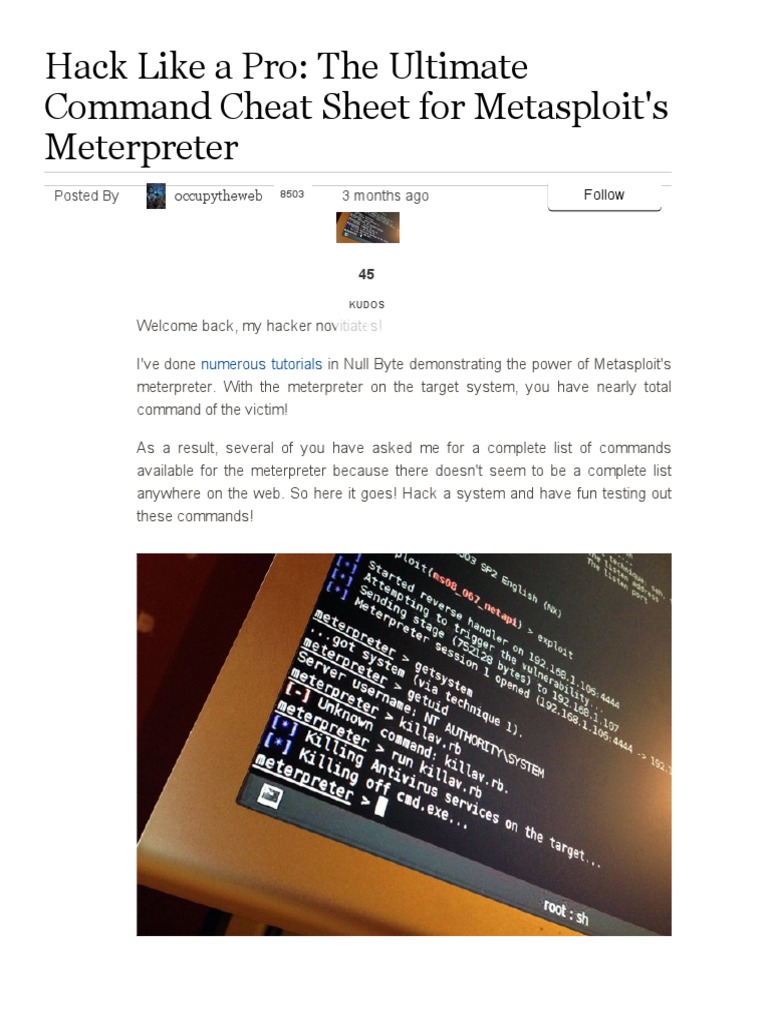 Cheat Sheet Metasploit Meterpreter Pdf Computer File Directory