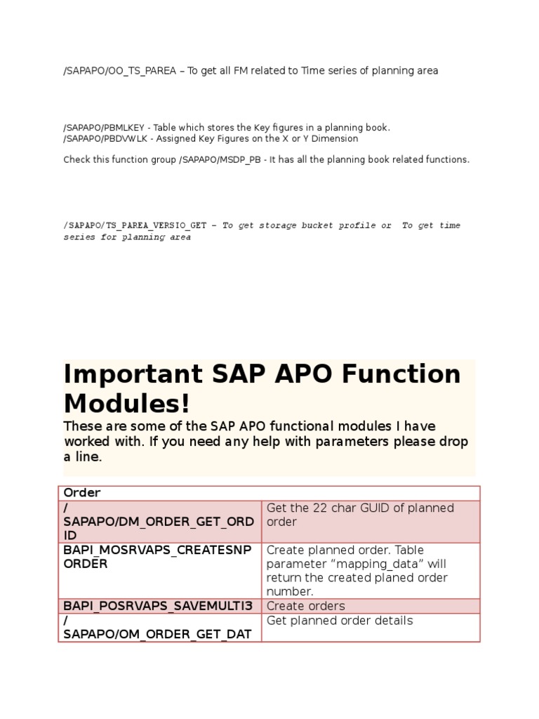 SAP APO Function Modules Overview | PDF | Software Engineering ...