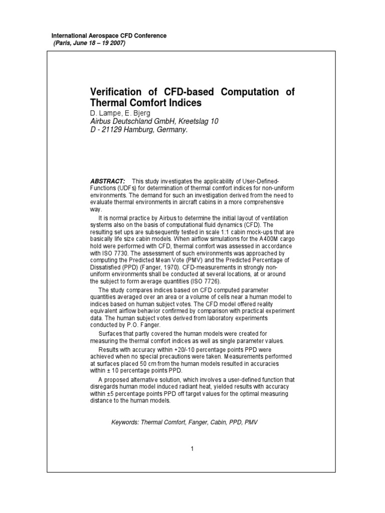 CFD Validation of Thermal Comfort Indices | PDF | Heat | Computational ...