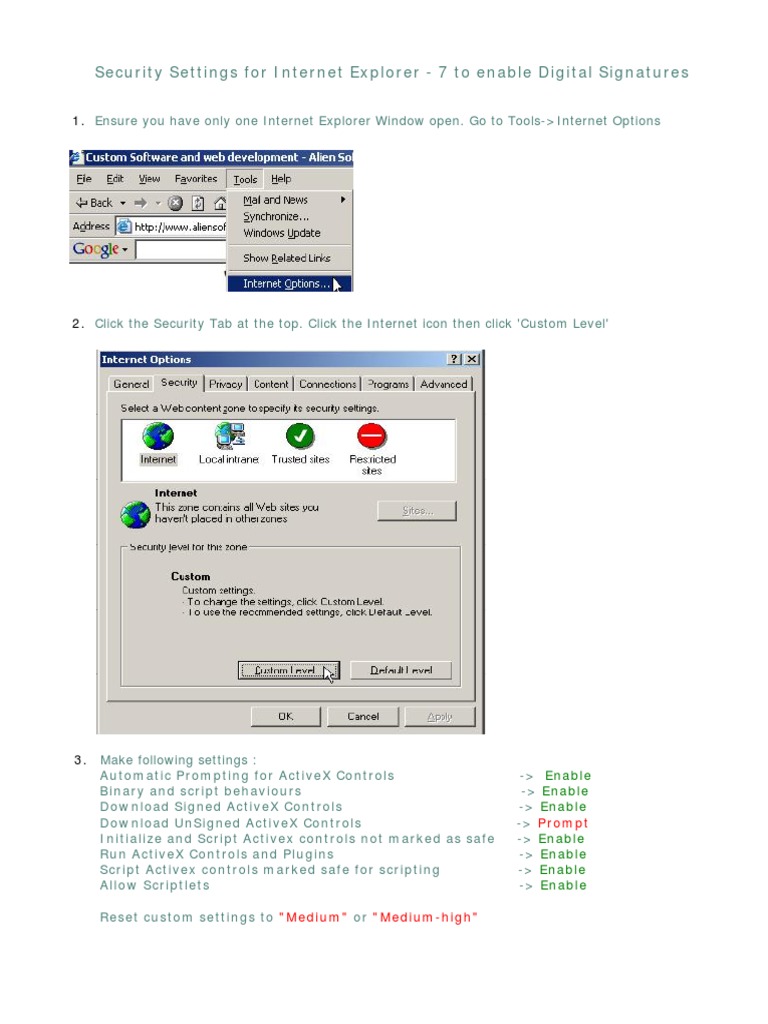 Security Settings For Internet Explorer 7 | PDF