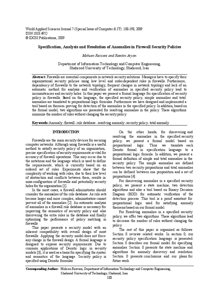 Anomalies in Firewall Policy | PDF | Firewall (Computing) | Port ...