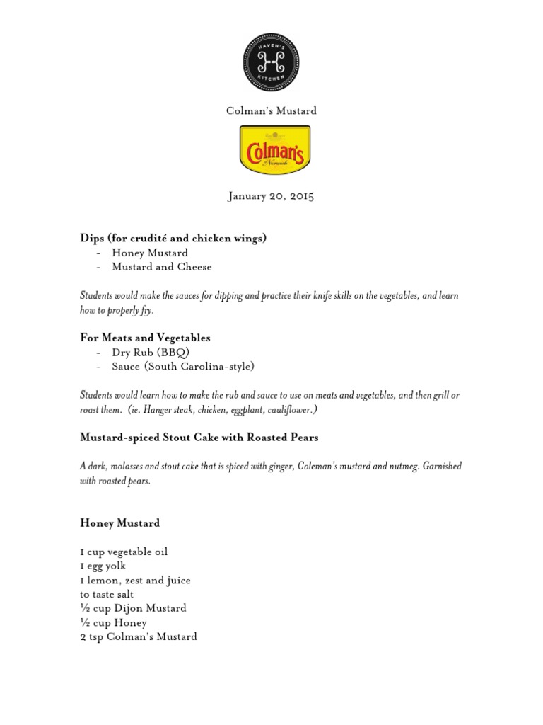 Daily NYC Colman's Mustard Recipes PDF Mustard (Condiment) Baking