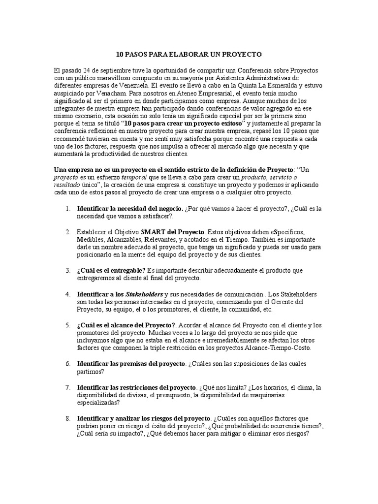 10 Pasos para Elaborar un Proyecto | PDF | Business | Economias