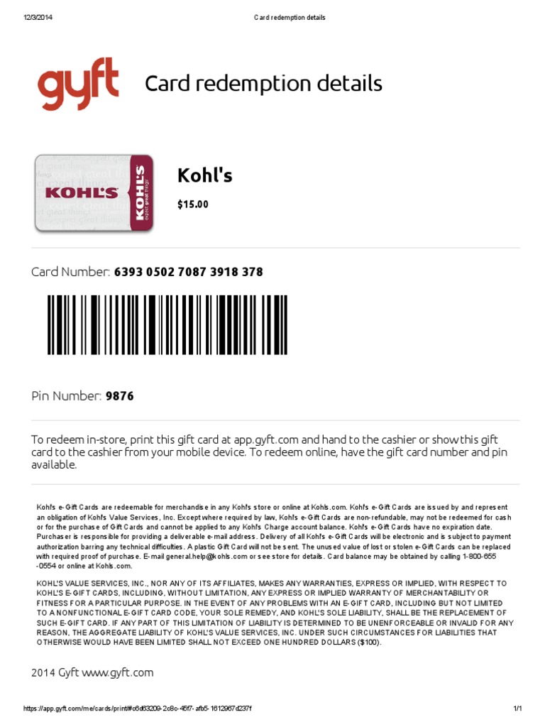  Kohl's Gift Card : Gift Cards