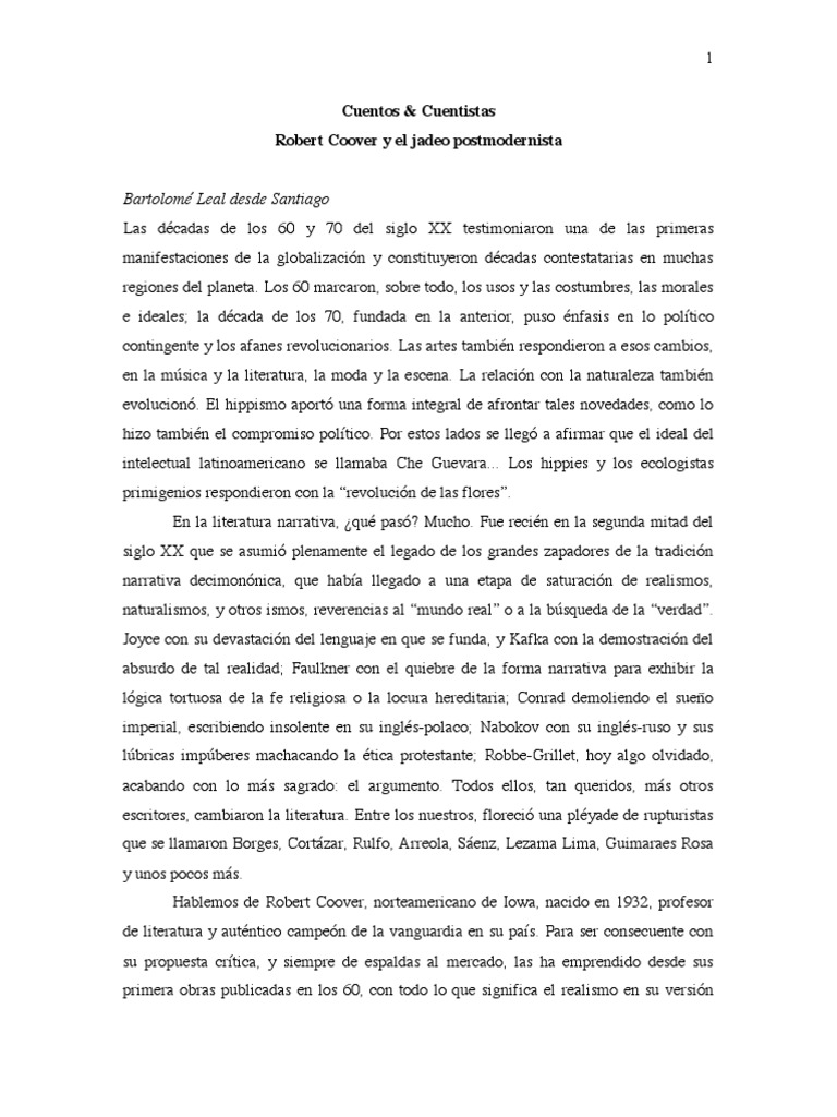 Robert Coover: Vanguardia Narrativa | PDF | Cuentos