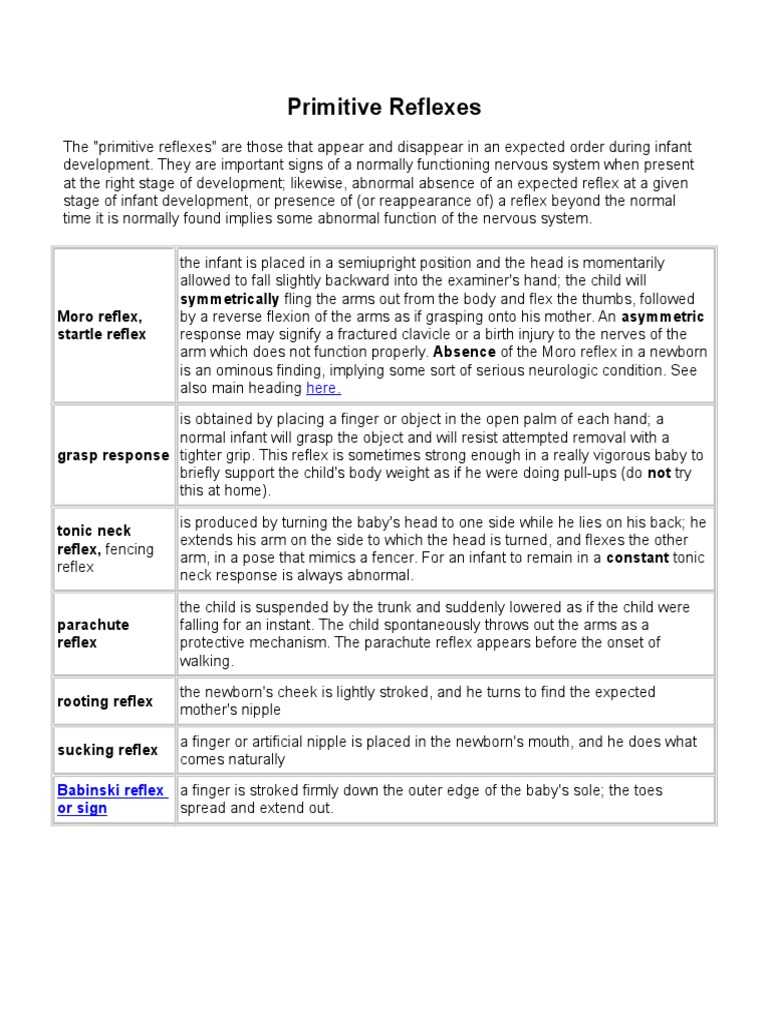 Infant Primitive Reflexes Explained | PDF