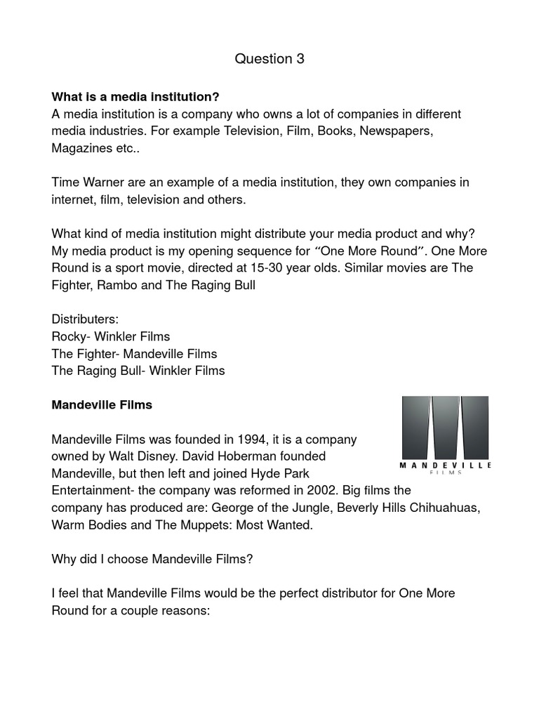 Mandeville Films as Ideal Distributor | PDF