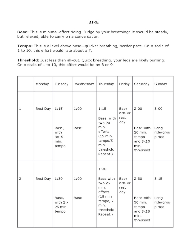 Weekly Bike Training Plan | PDF | Cooking, Food & Wine