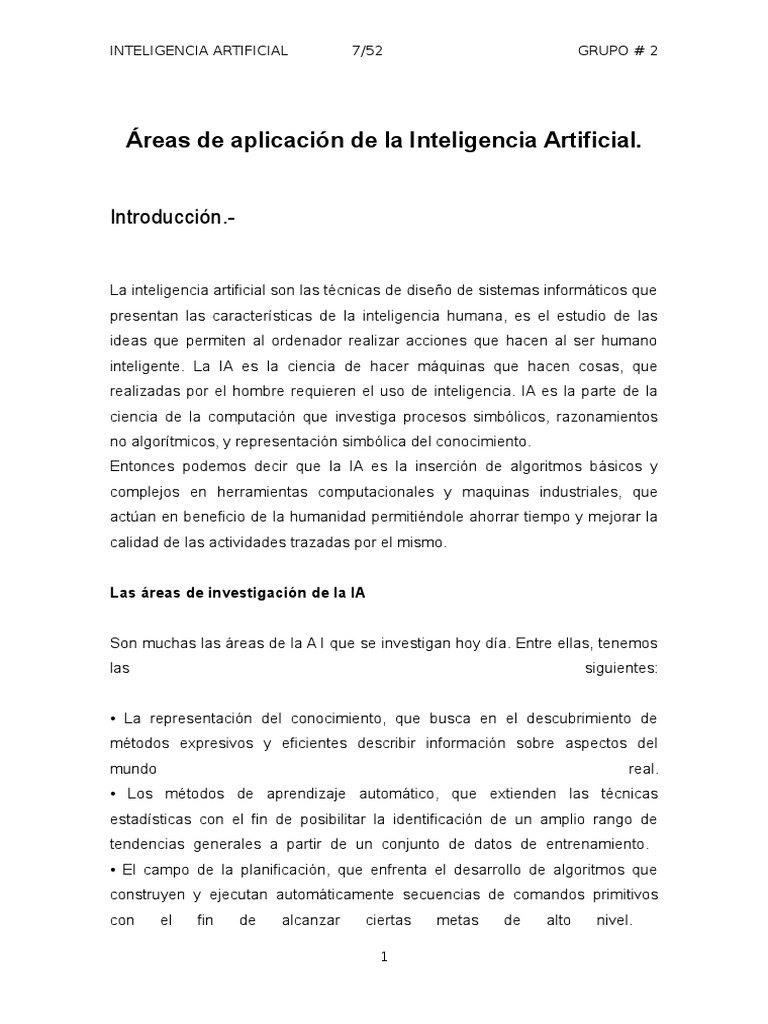 Áreas de Aplicación de La Inteligencia Artificial | PDF | Inteligencia ...