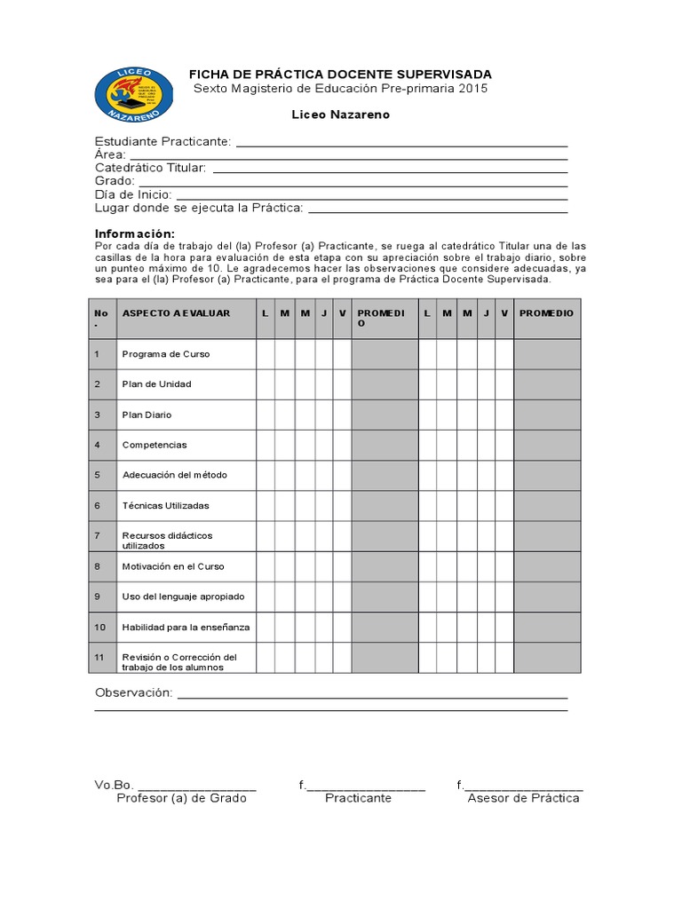 Ficha de Práctica Docente Supervisada | PDF