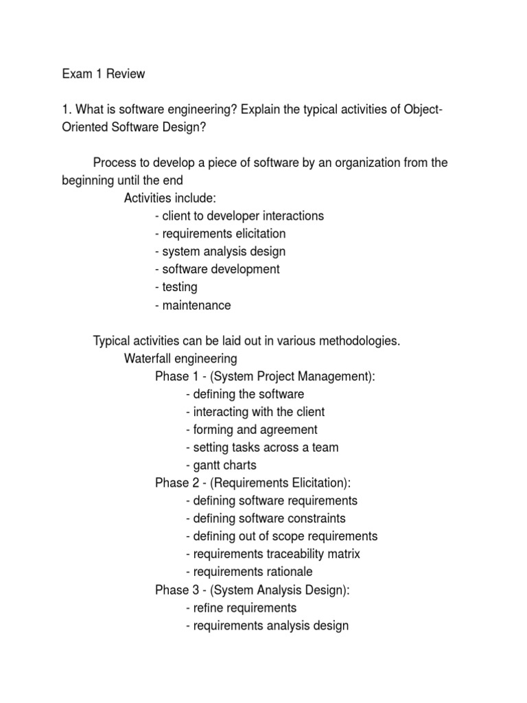 Software Engineering Exam Review | PDF | Class (Computer Programming