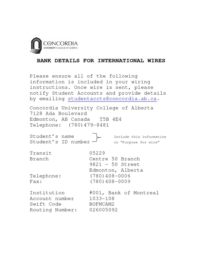 Bank Details For International Wires | PDF