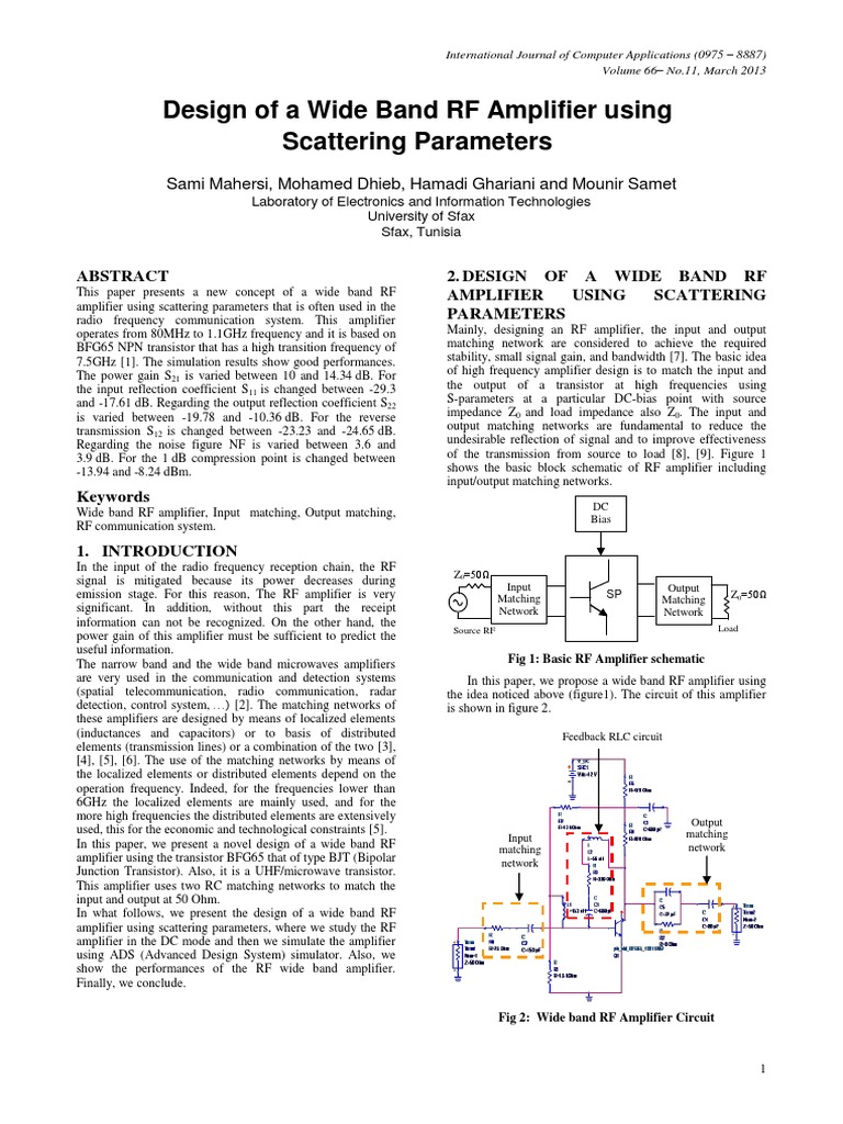 Wide Band RF Amplifier Design Using BFG65 | PDF | Amplifier | Bipolar ...