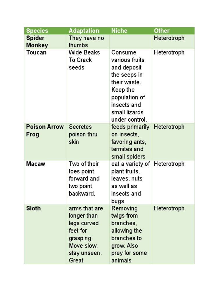 SPECIES TERMINOLOGY CHART visual data 4