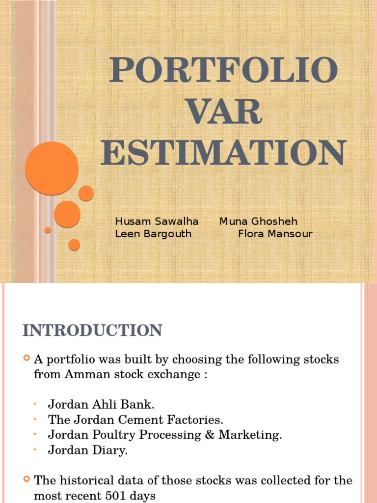 Portfolio VaR Estimation Final1leen PDF Standard Deviation
