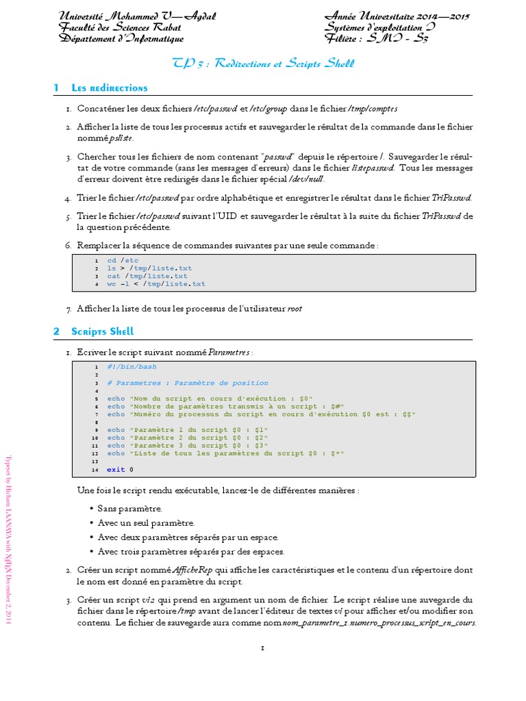 Redirections et Scripts Shell en TP | PDF | Fichier informatique ...