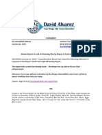 SAN DIEGO (January 21, 2015) - Councilmember Alvarez Has Issued The Following Statement in