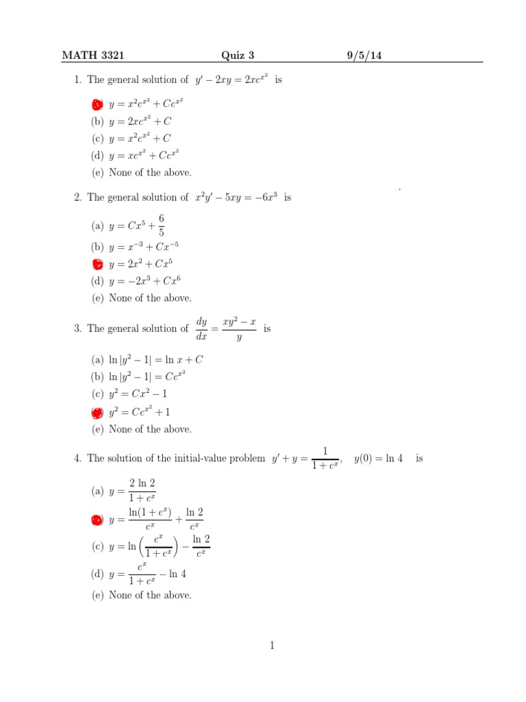 MATH 3321 Quiz 3 Solutions | PDF