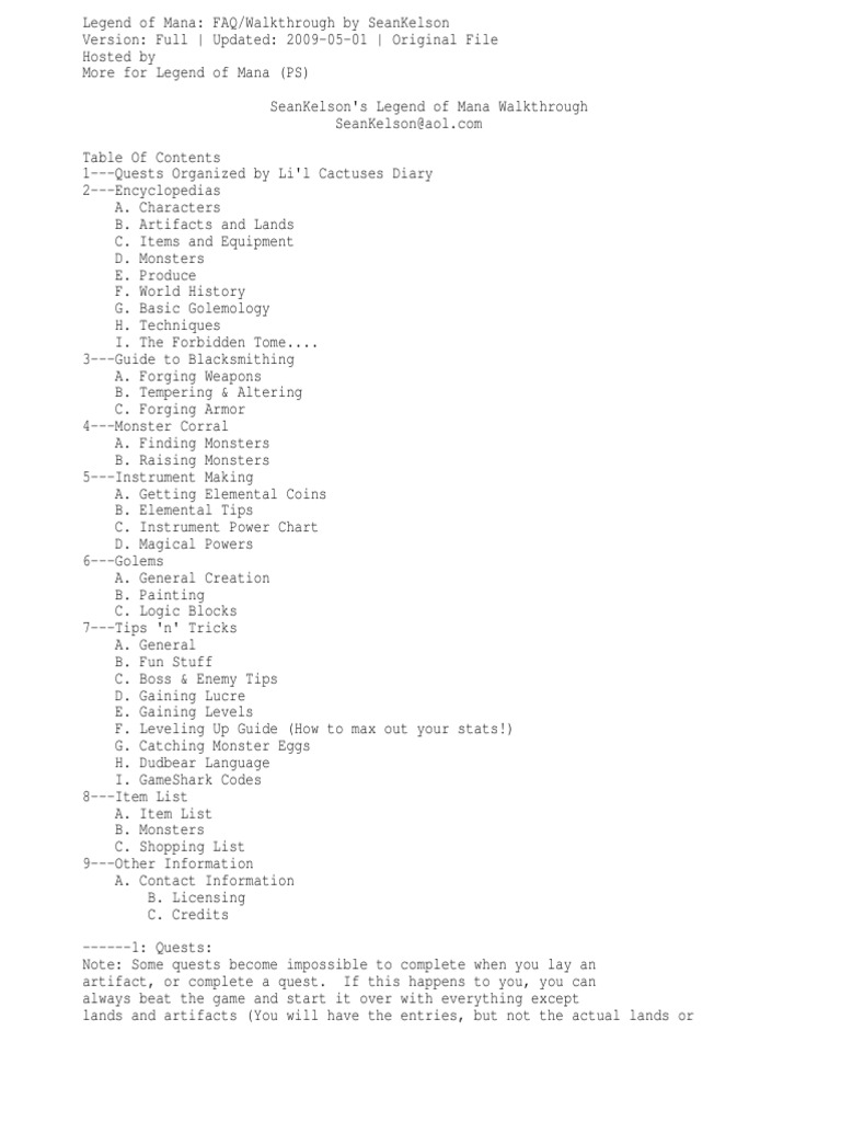 Legend Mana Pdf Treasure Leisure