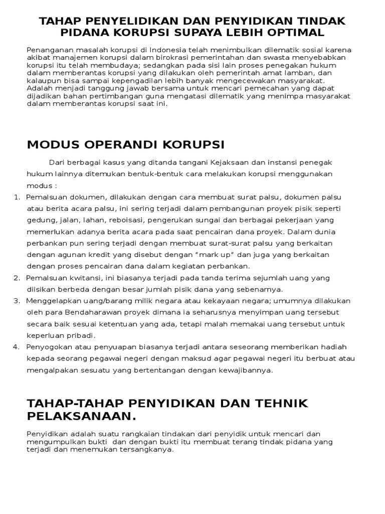 Tahap penyidikan kasus korupsi BPS