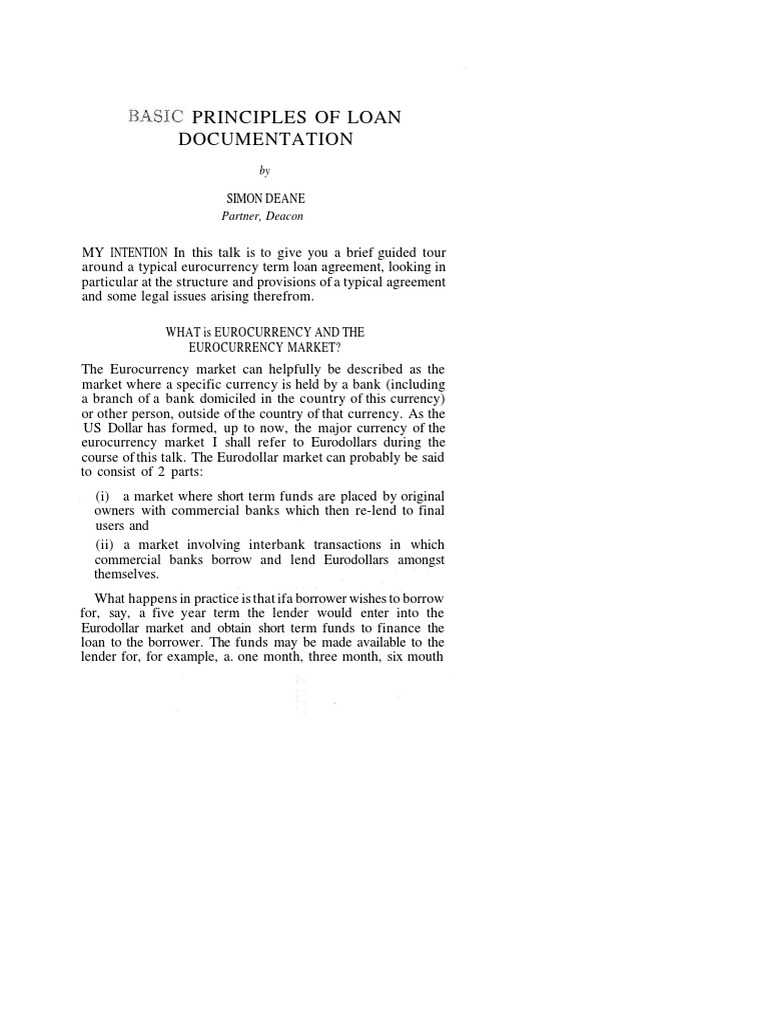 Basic Principles of Loan Documentation PDF | PDF | Loans | Breach Of ...