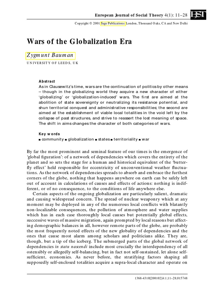 Bauman Wars of The Globalization Era | PDF | Globalization | Nation State