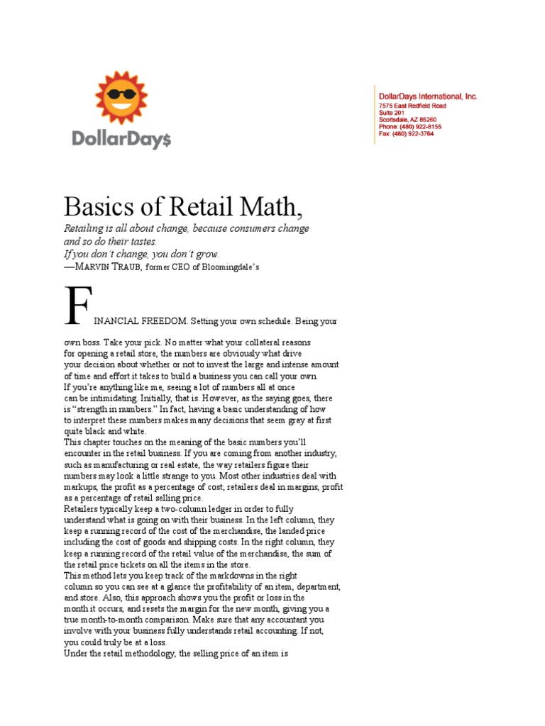 Retail Math | PDF | Retail | Discounts And Allowances