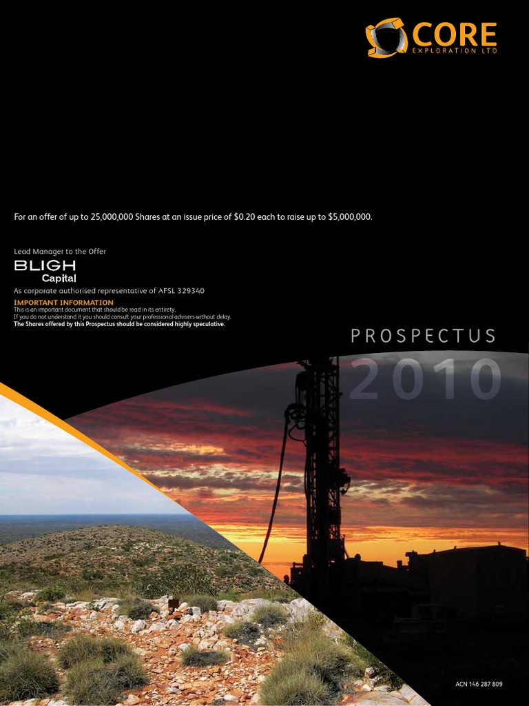 Core Exploration Ltd Prospectuspdf Securities Finance - 