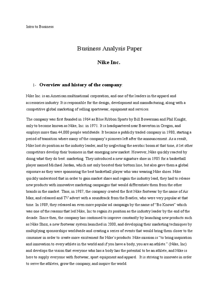 Business Analysis Paper: Nike Inc | PDF | Business | Finance & Money ...