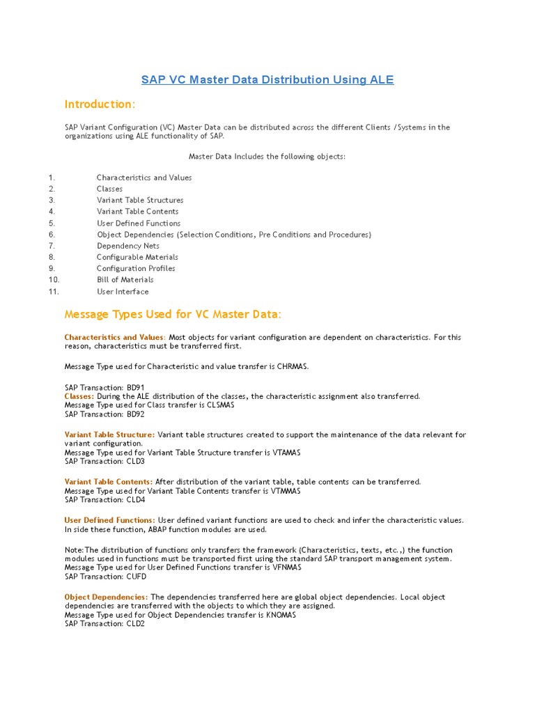 SAP VC Master Data Distribution | PDF
