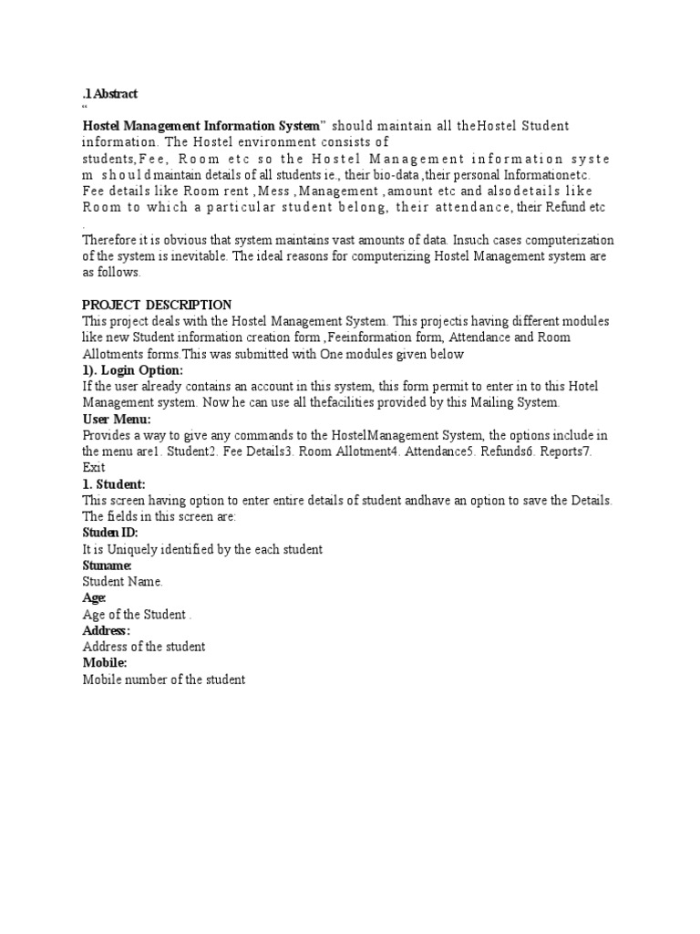 Hostel Management System Overview | PDF