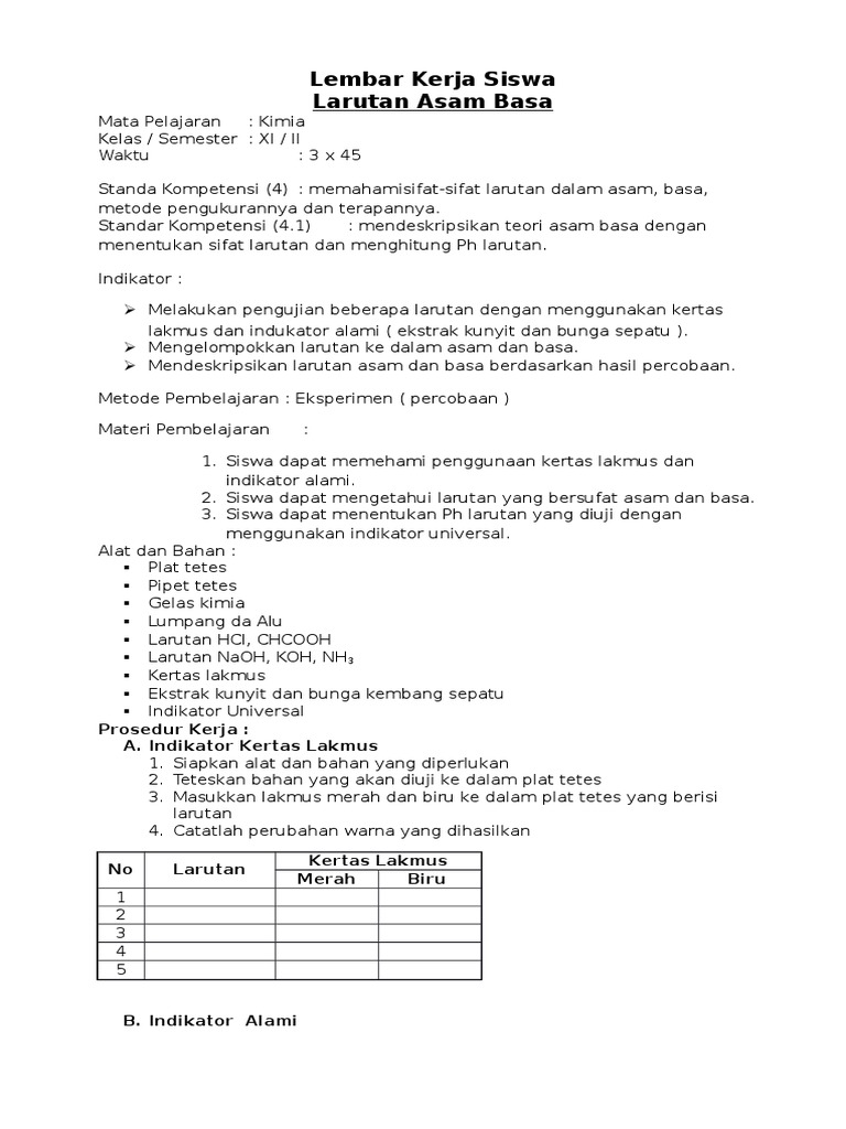 Lembar Kerja Siswa Praktikum Asam Basa | PDF