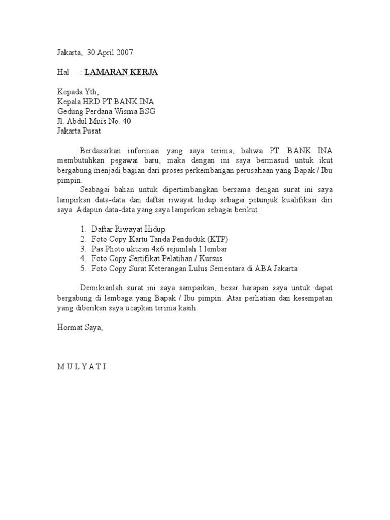 Contoh Surat Lamaran Kerja Notaris