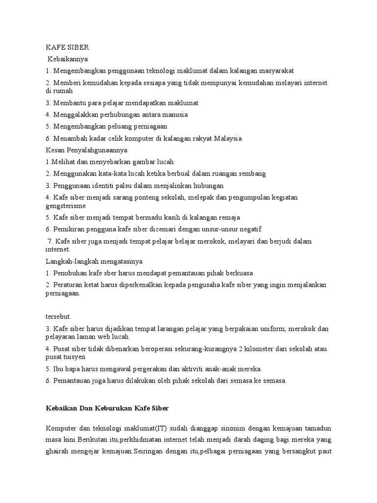 Kebaikan Dan Keburukan Kafe Siber Pdf