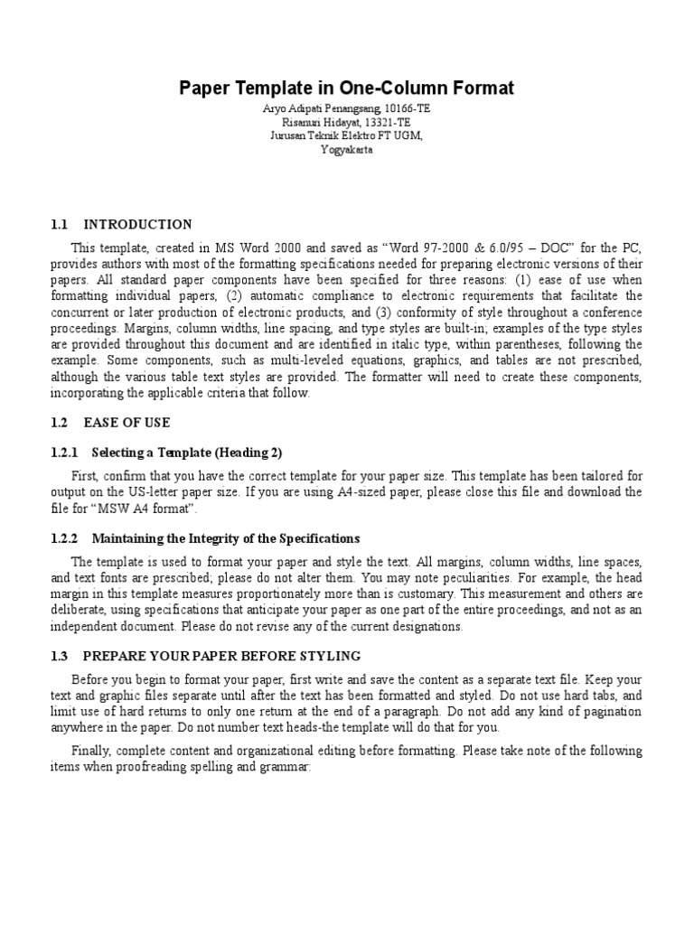 One-Column Paper Formatting Template | PDF | Bracket | Microsoft Word