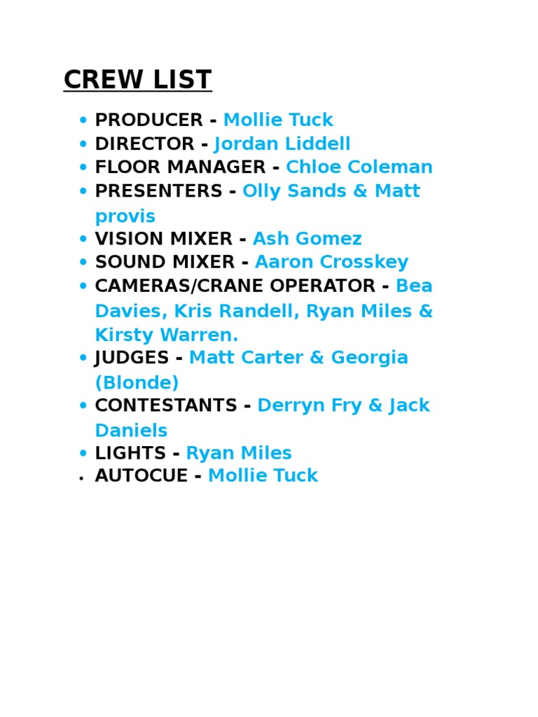 Crew List | PDF | Art