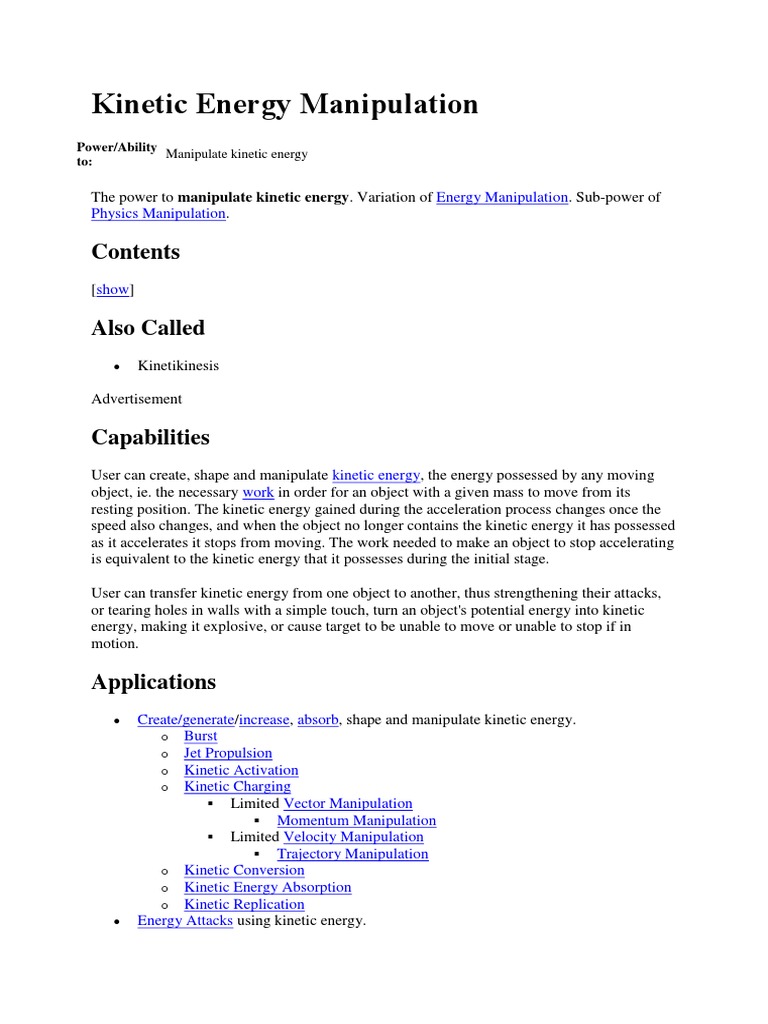 Energy Manipulation PDF Energy Acceleration