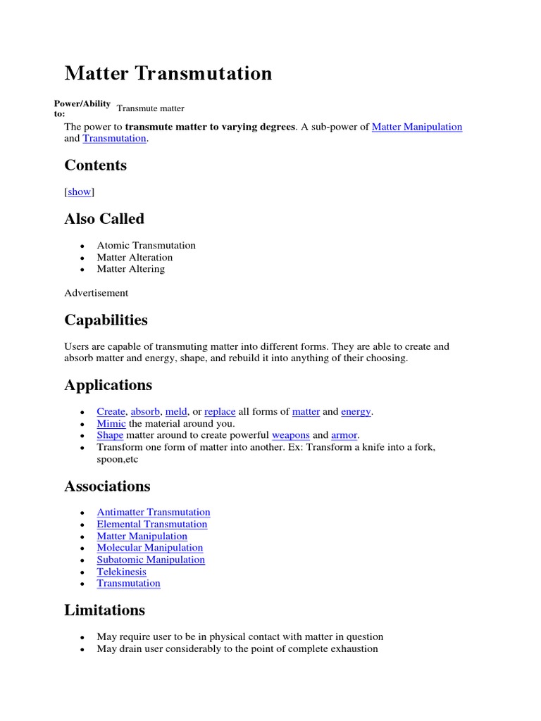 Matter Transmutation | PDF