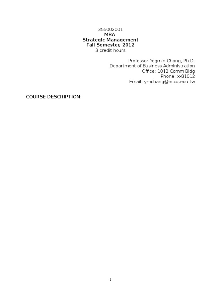 MBA Strategic Management Syllabus | PDF | Htc | Strategic Management