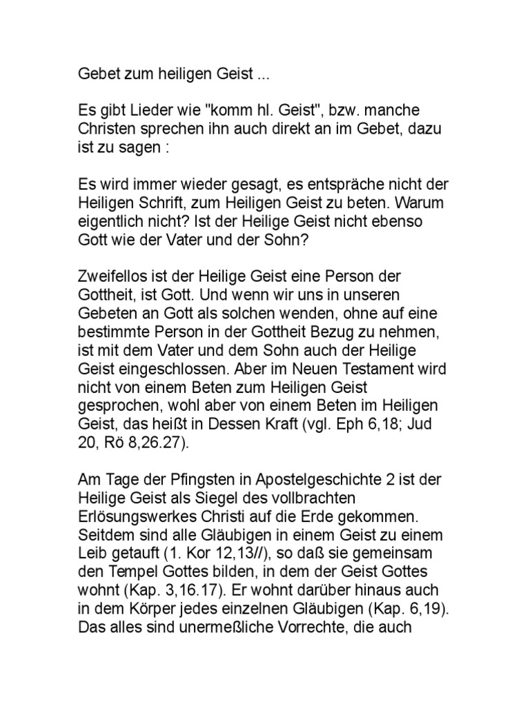 Gebet Anbetung Anrufung Zum Heiligen Geist Aus Christlicher Bibel Sicht Gott Jesus Christus
