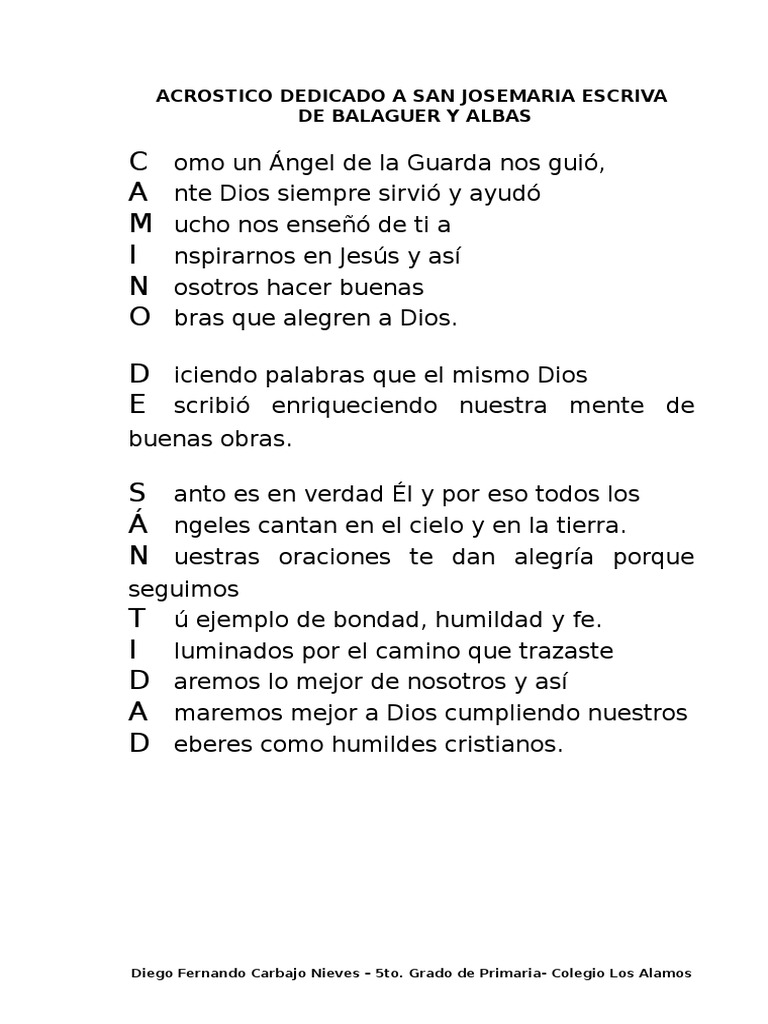 Acrostico Dedicado A San Josemaria Escriva