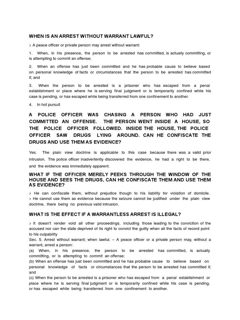 When Is An Arrest Without Warrant Lawful Search Warrant Arrest