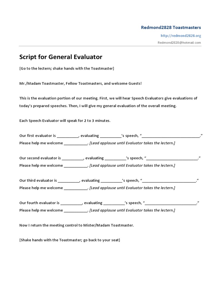 Script General Evaluator and Checklist | PDF