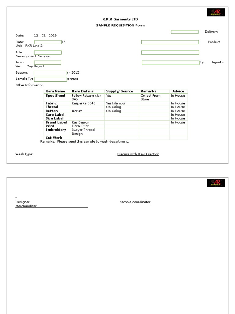 SAMPLE REQUISITION Form | PDF