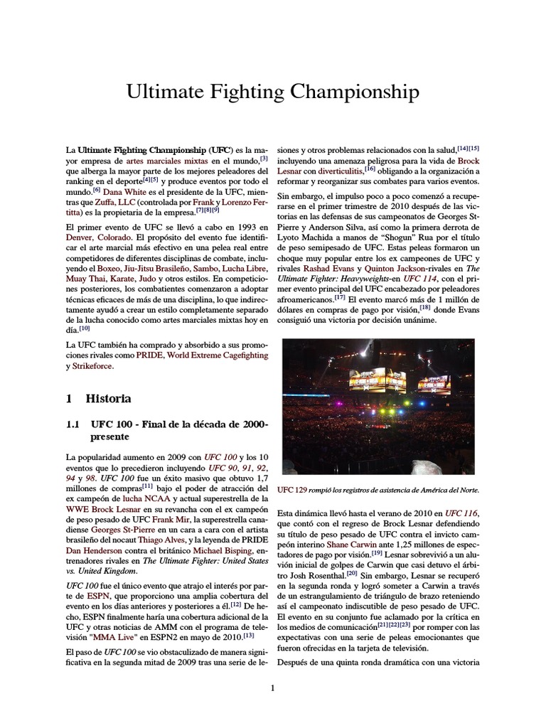 Historia de la Ultimate Fighting Championship | PDF | Ultimate Fighting ...