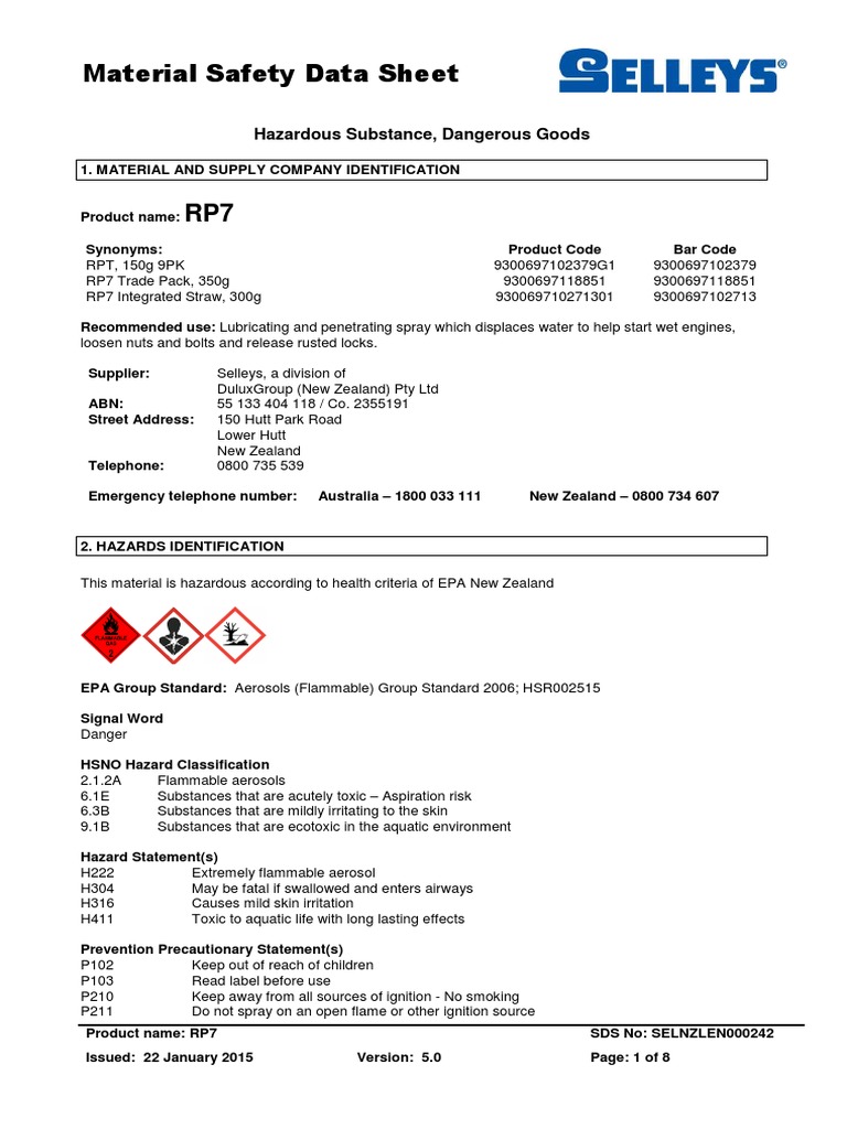 RP7NZ_SDS Dangerous Goods Firefighting