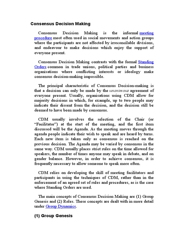 Consensus Decision Making Examples