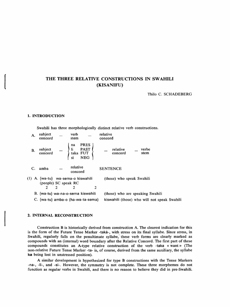 The Three Relative Constructions in Swahili (Kisanifu) Download Free